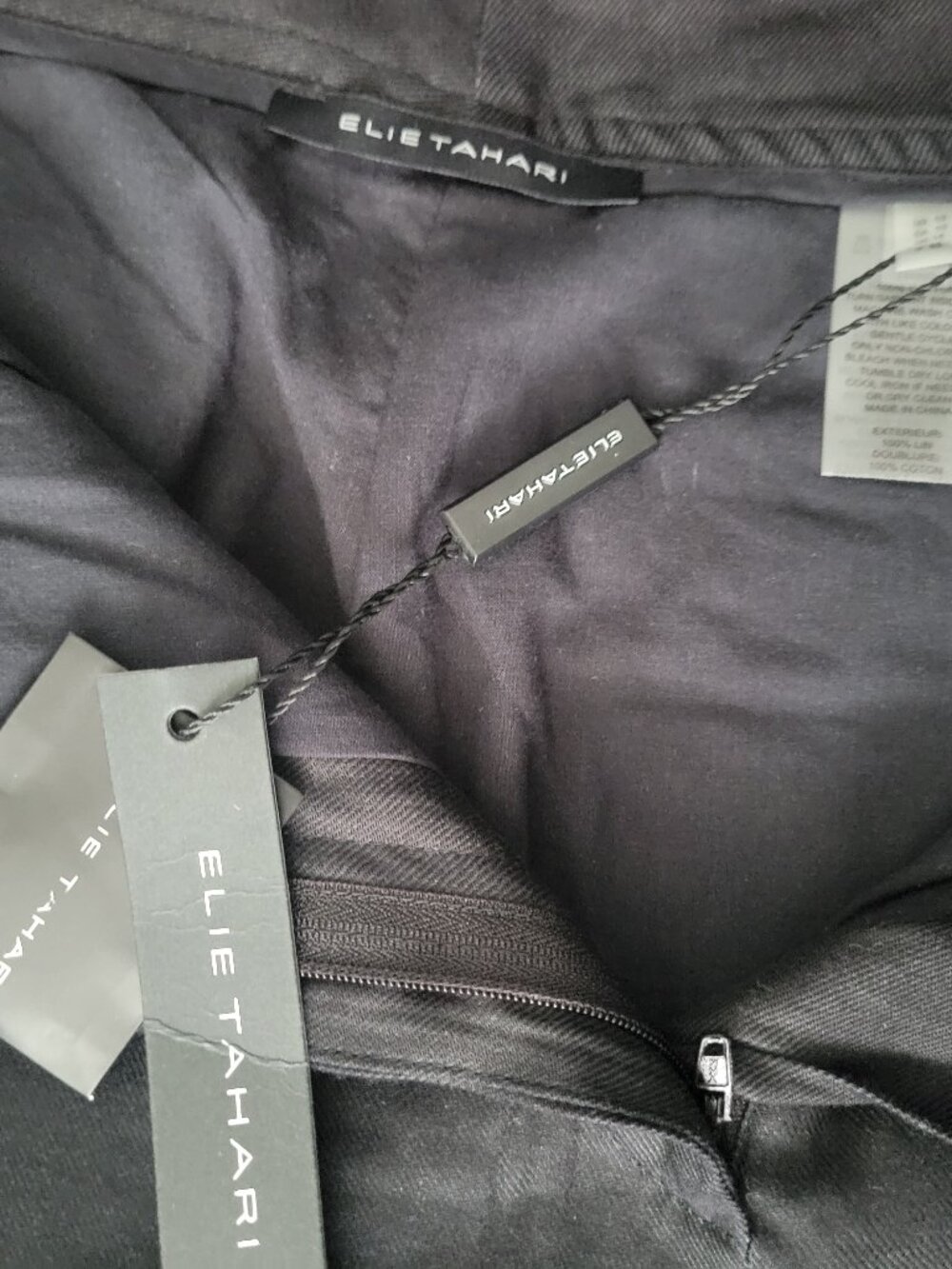 new Elie Tahari 100% Linen Wide-Leg Pants Black Women's Trousers Lined w/Pockets - Picture 3 of 13